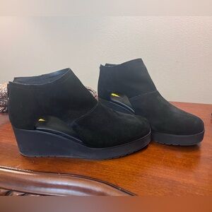 Volatile black suede cutout wedge boots